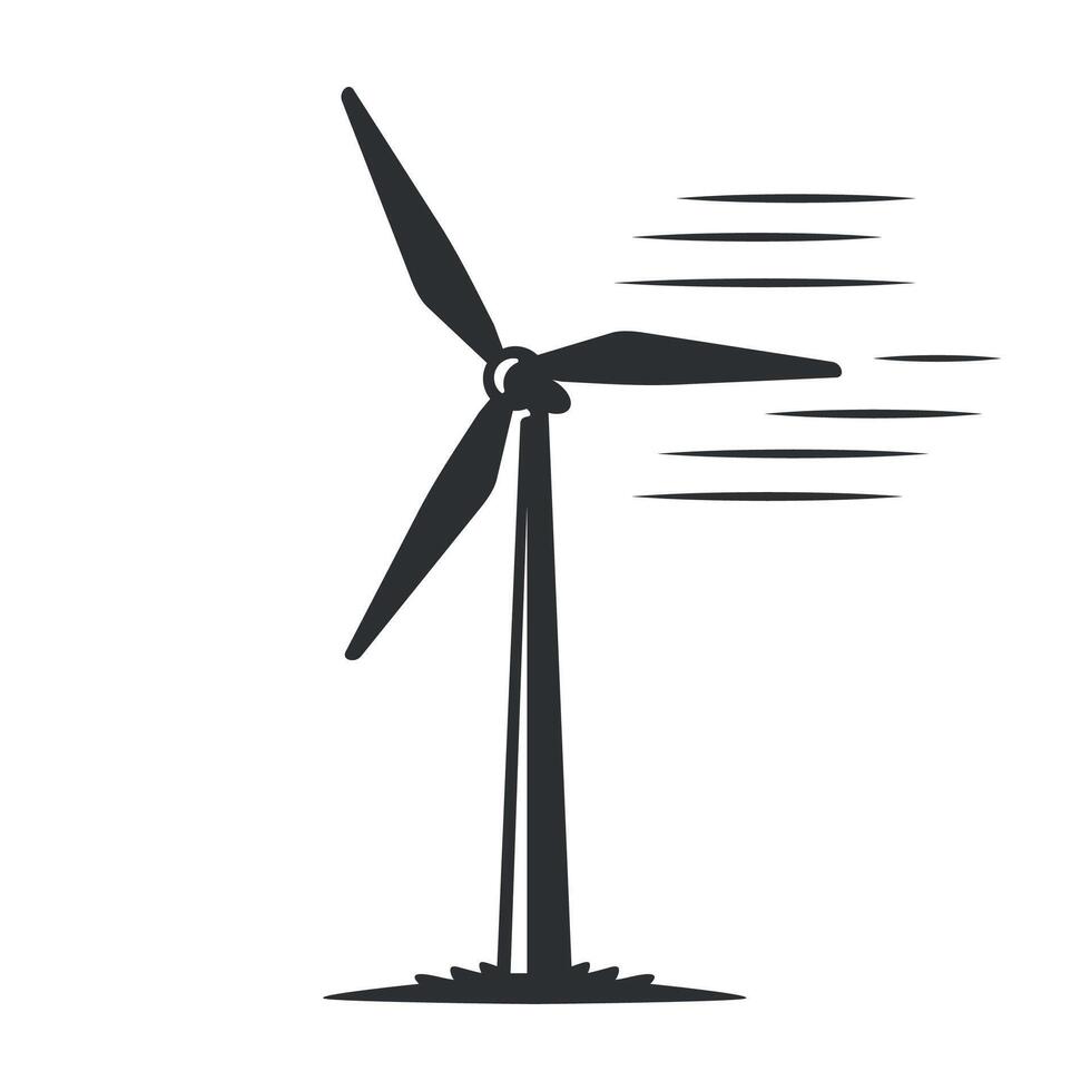 Spinning wind turbine with motion lines for rotation vector