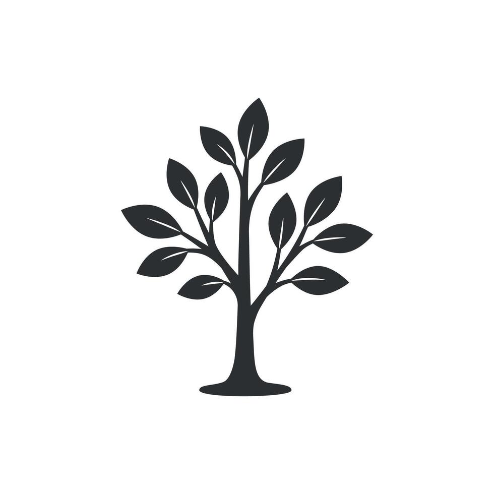 Minimal black tree icon with multiple leaves on branches vector