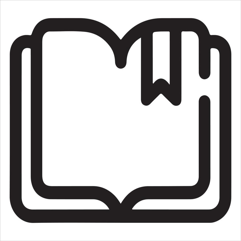 Open Book Outline Icon with Rounded Corners and Bookmark vector