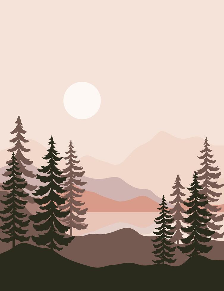 Landscape background. Foliage line art drawing with abstract shape. vector