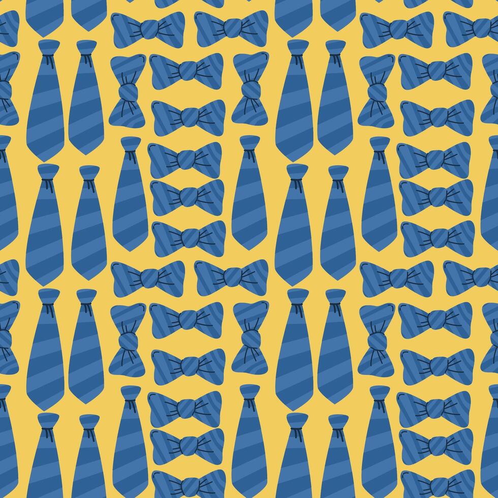 Happy father day pattern with ties and bows on yellow background for celebration design vector