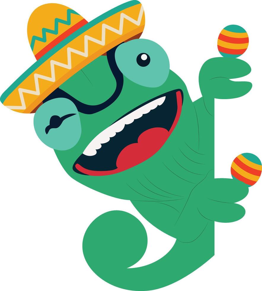 cinco de may festive chameleon juggling colorful balls vector