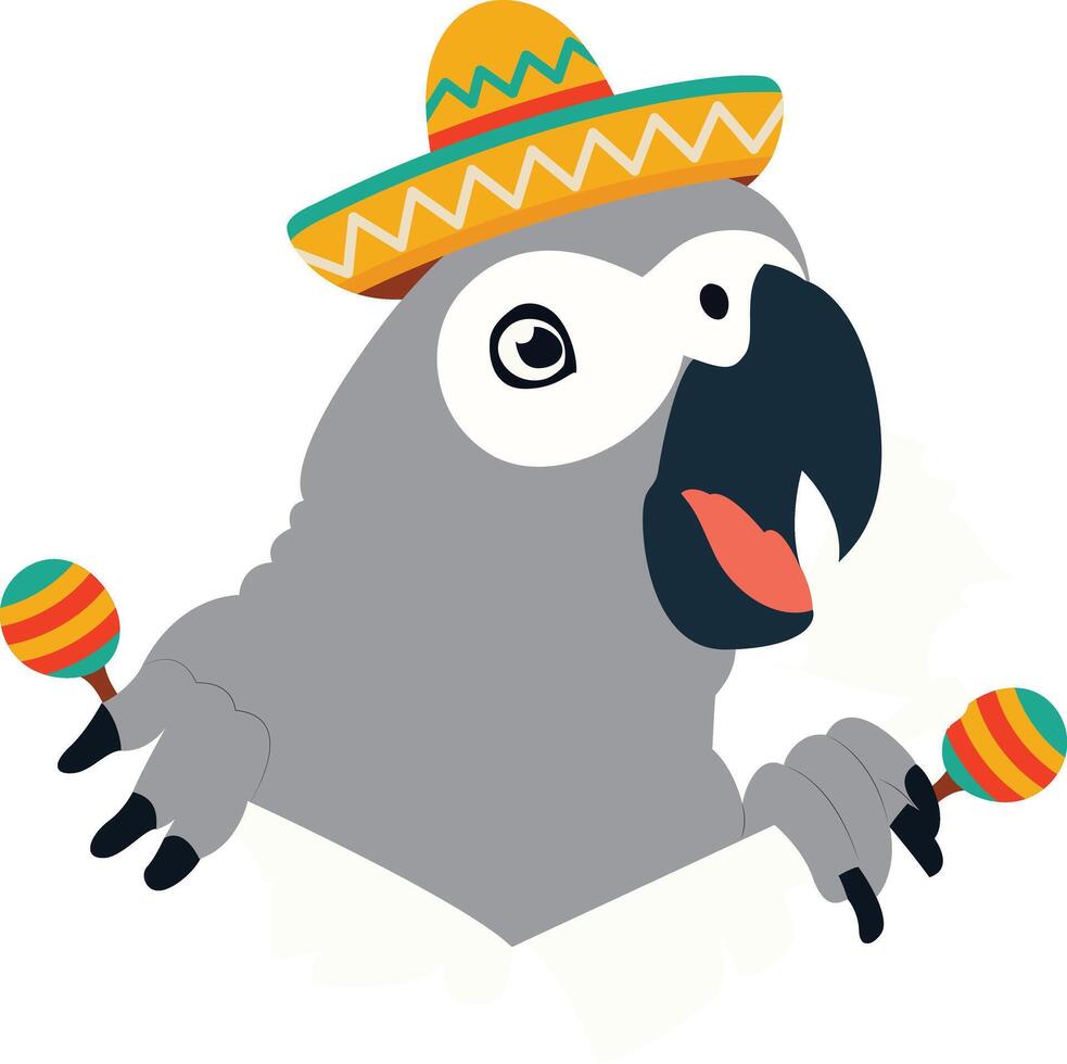 cinco de may fiesta parrot playing maracas illustration vector