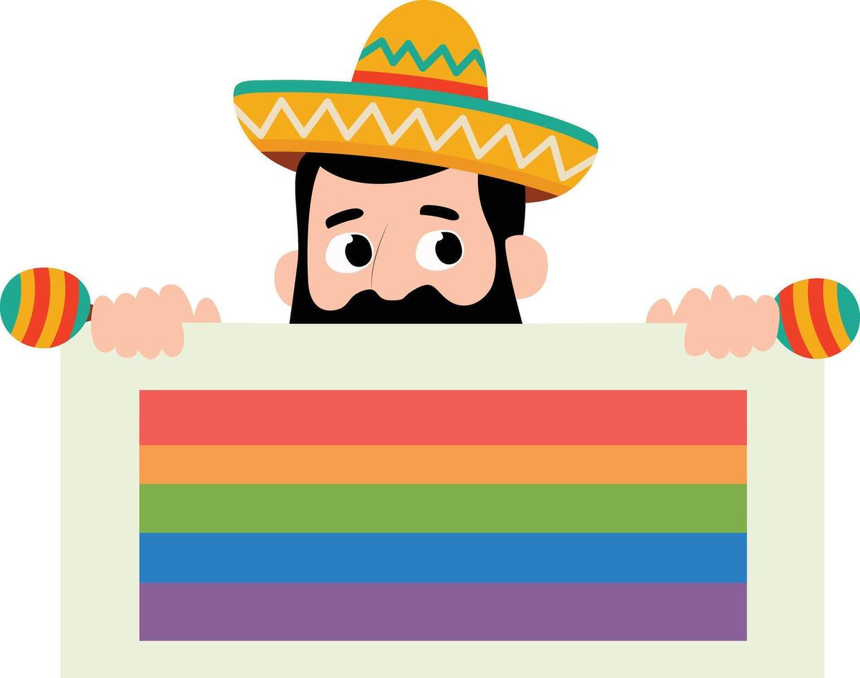 cinco de may sombrero man holds pride rainbow flag vector