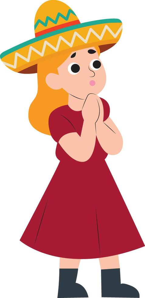 cinco de may girl wearing sombrero looks upward vector