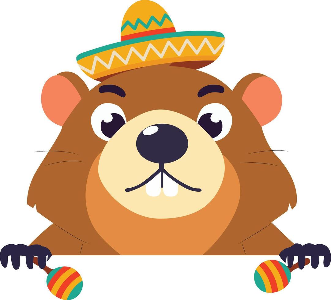 cinco de may festive groundhog sombrero maracas fiesta vector