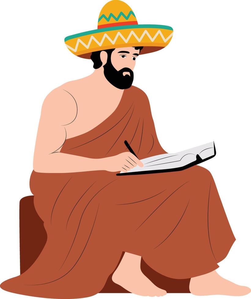 cinco de may sombrero man writing ancient scroll vector
