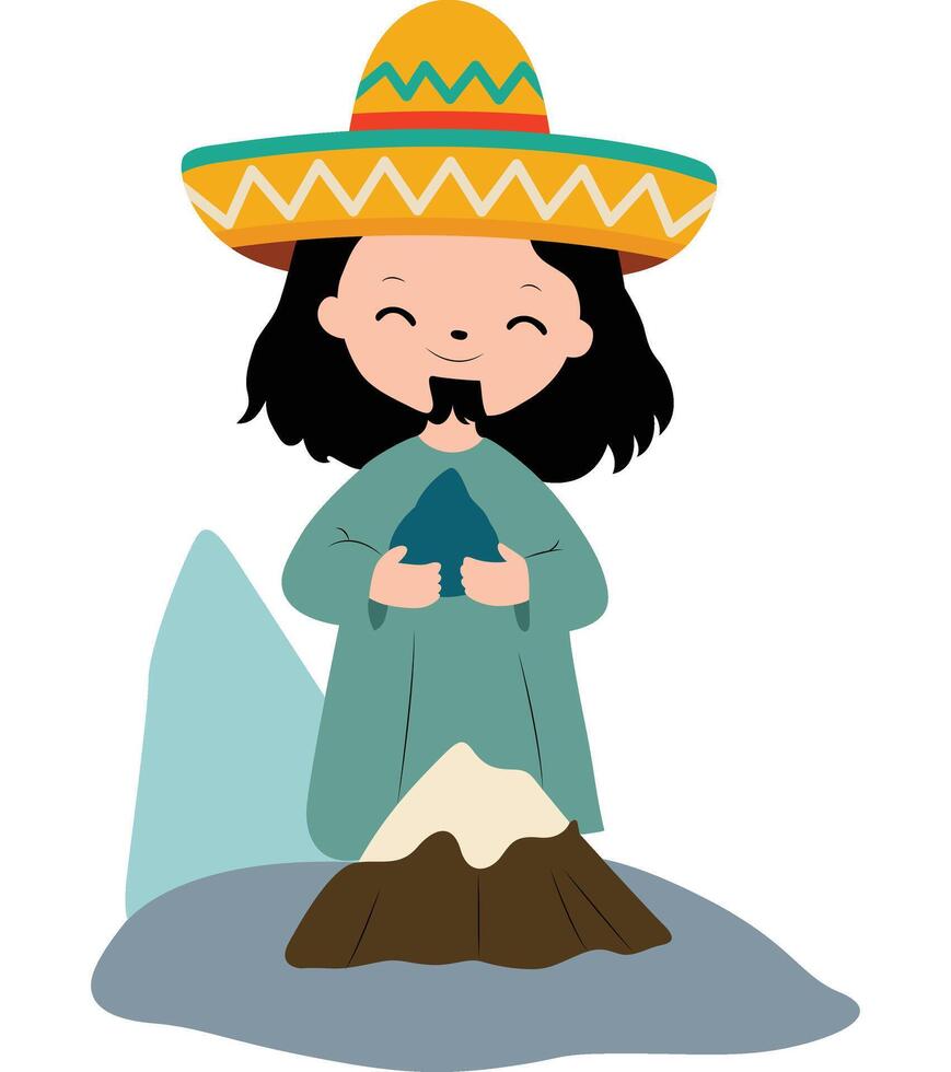 cinco de may sombrero boy holds gem on hill vector