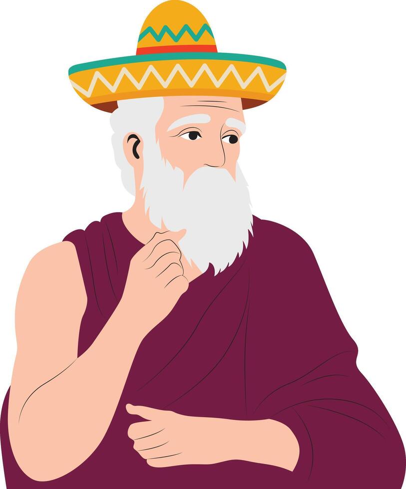Bearded Man Pens Thoughts Under Sombrero vector