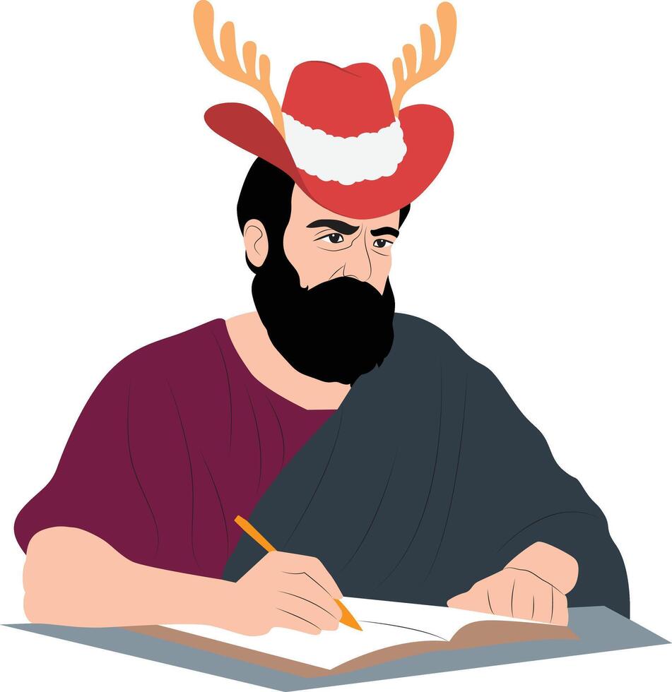A Coeus wearing a deer antlers hat and writing vector