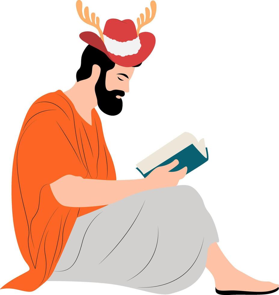 Cartoon Portrait of Man in Festive Antler Hat vector