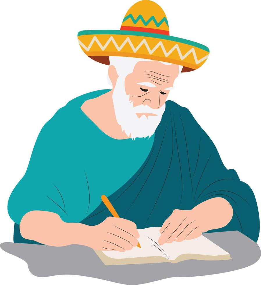 Bearded Man Celebrates Cinco de Mayo with Notebook vector