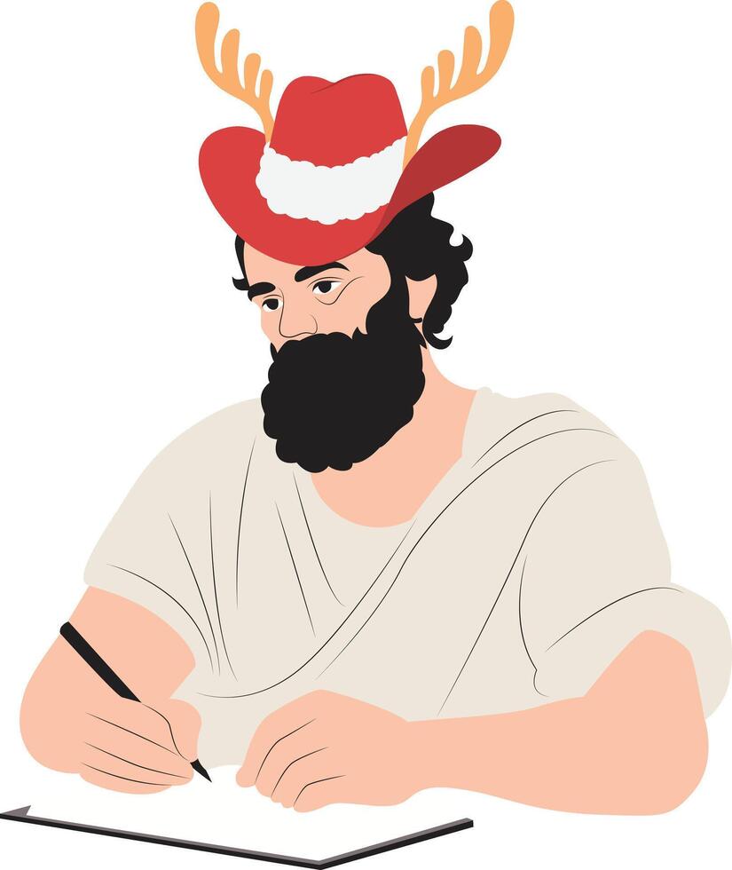 A Hermes wearing a deer antlers hat and writing vector