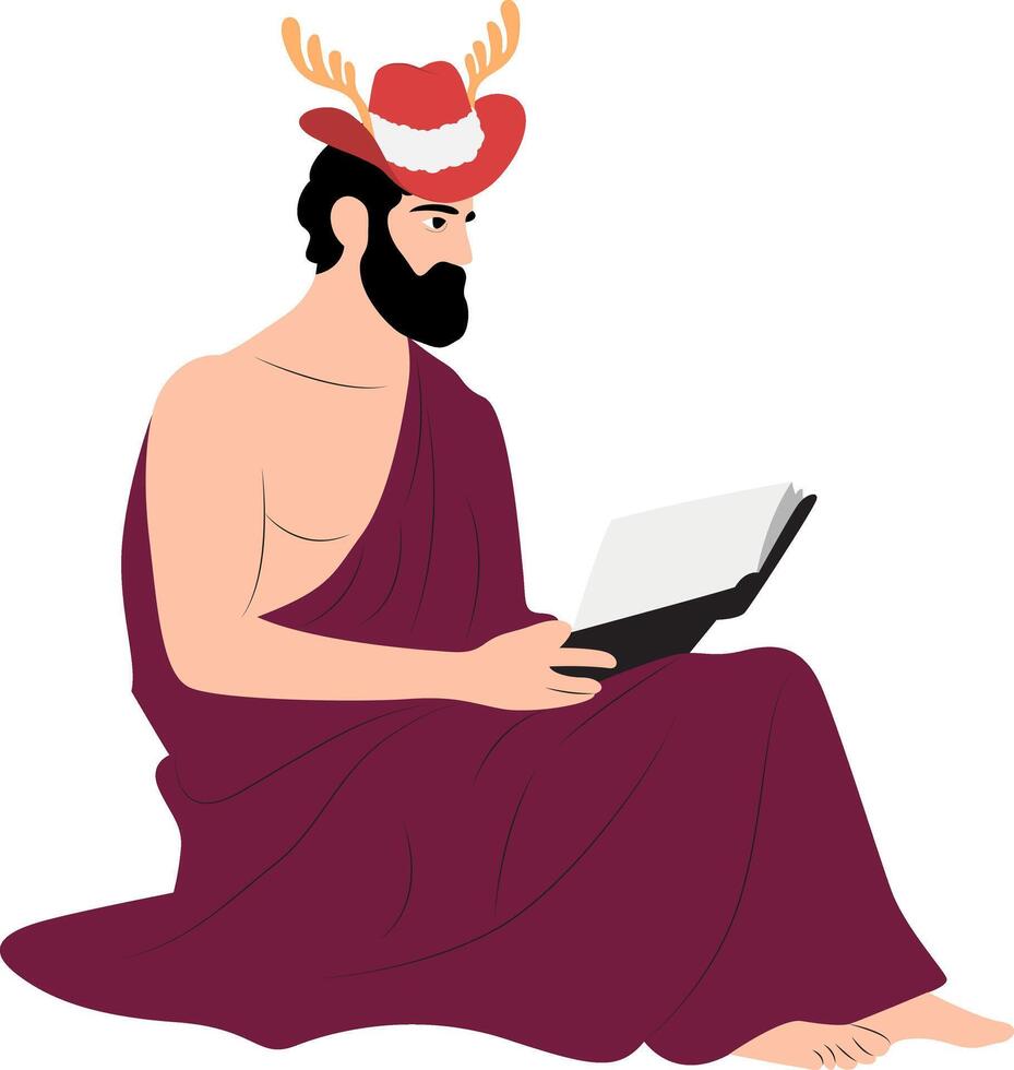 Man in Costume Hat with Antlers Drawing vector