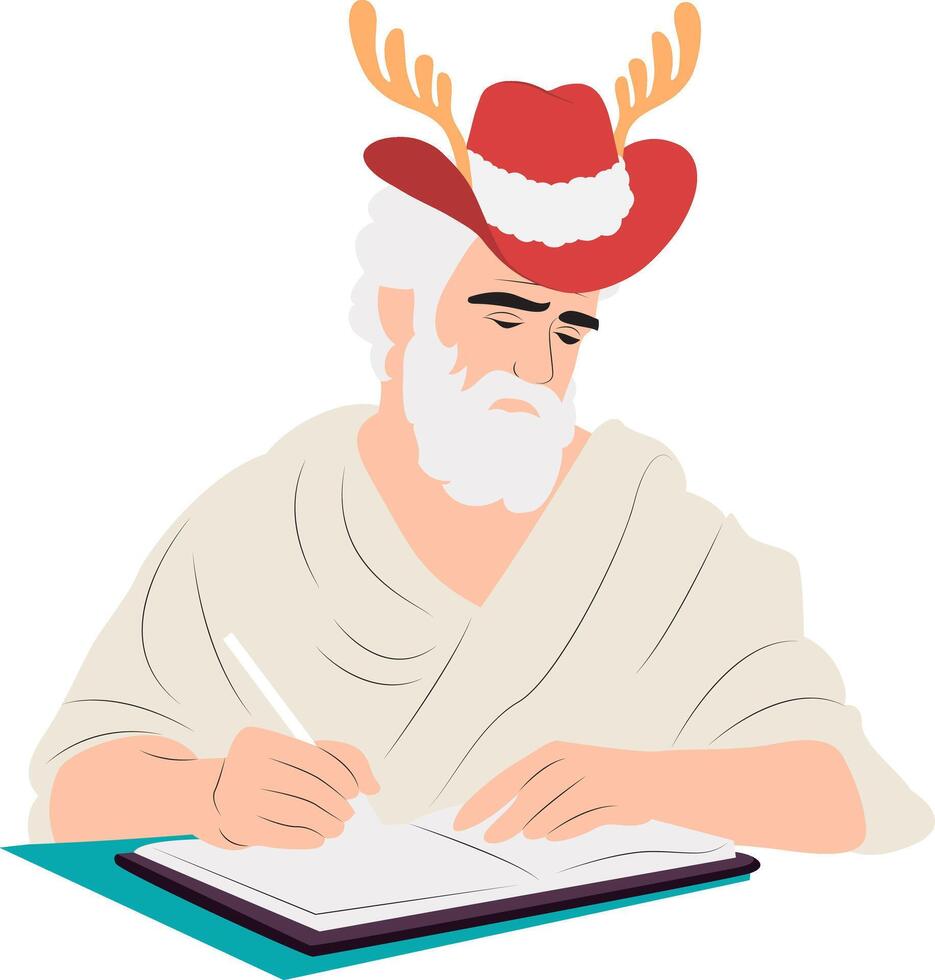 Man with Furry Hat and Antlers Drawing vector