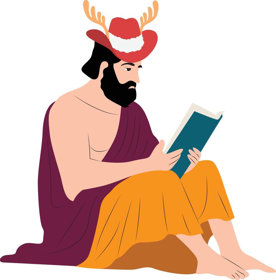 A Dionysus in a deer hat is reading a book vector
