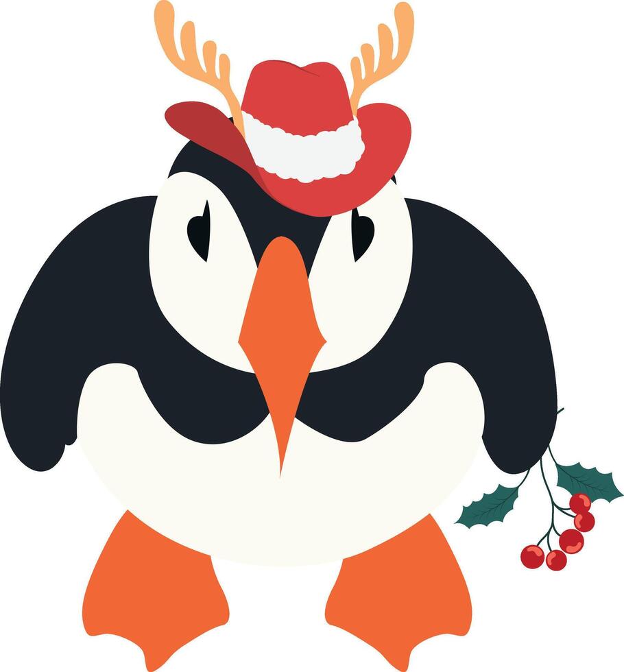A penguin wearing a Christmas hat vector