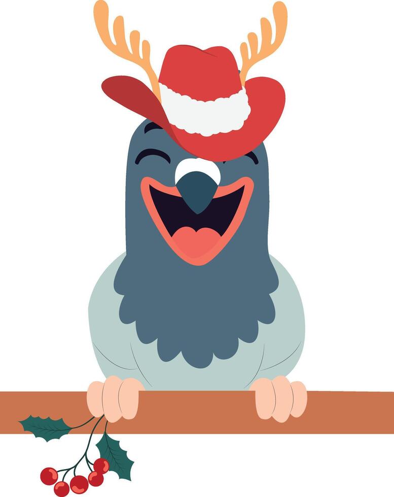 A bird wearing a santa hat and holding a holly branch vector