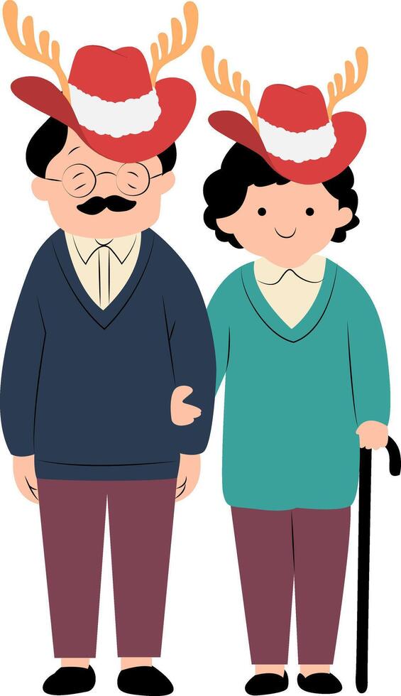 Happy elderly couple wearing antlers on their heads vector