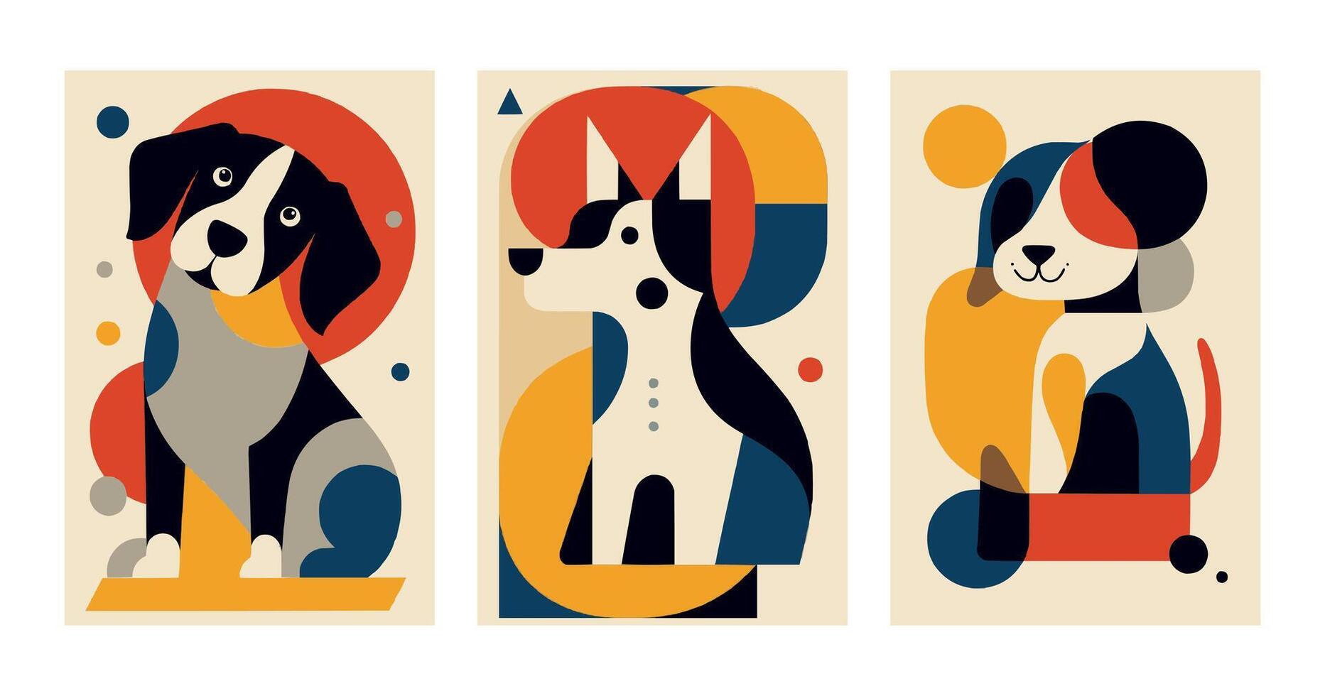 Abstract Geometric Dog Art Prints Set vector