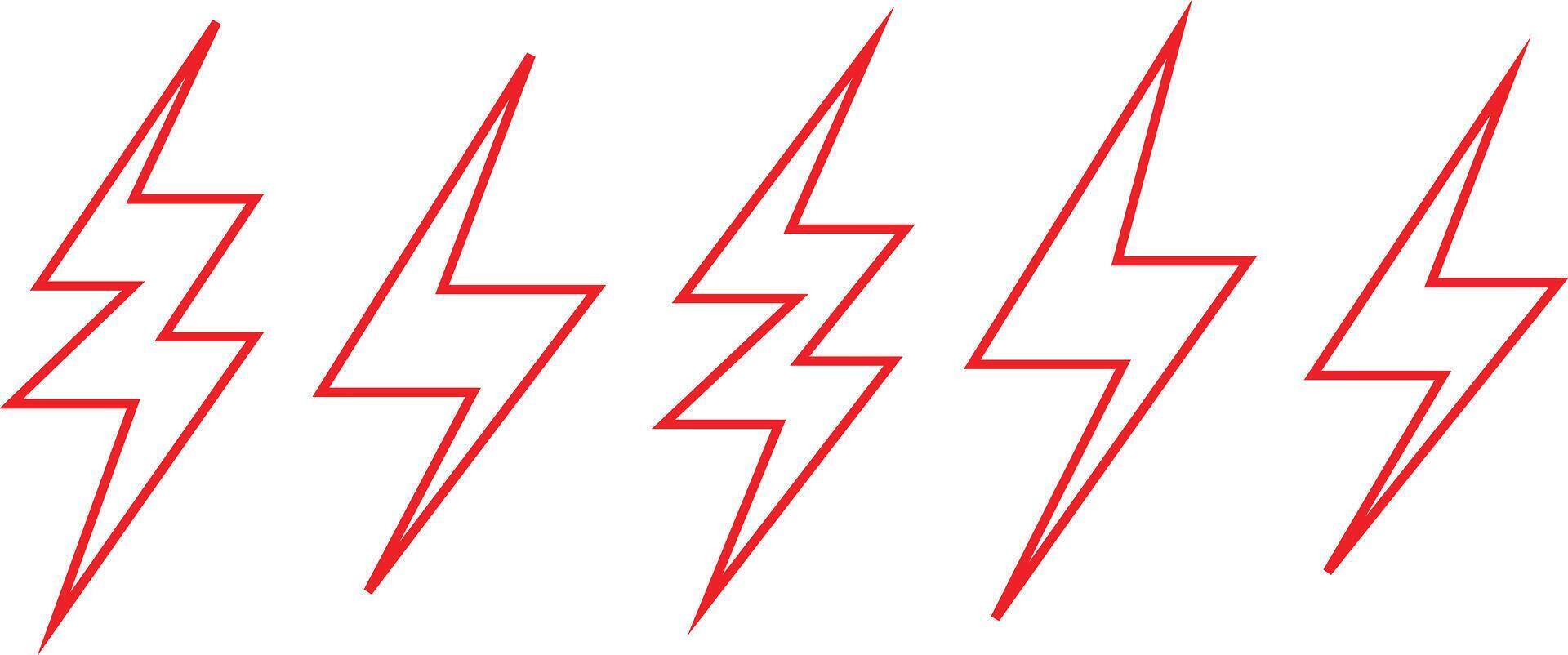 simple lightning red stroke bolt icon set creative illustration electric thunder and bolt flash icon set stroke red silhouette lightning bolt flash symbols red lightning bolt icons vector