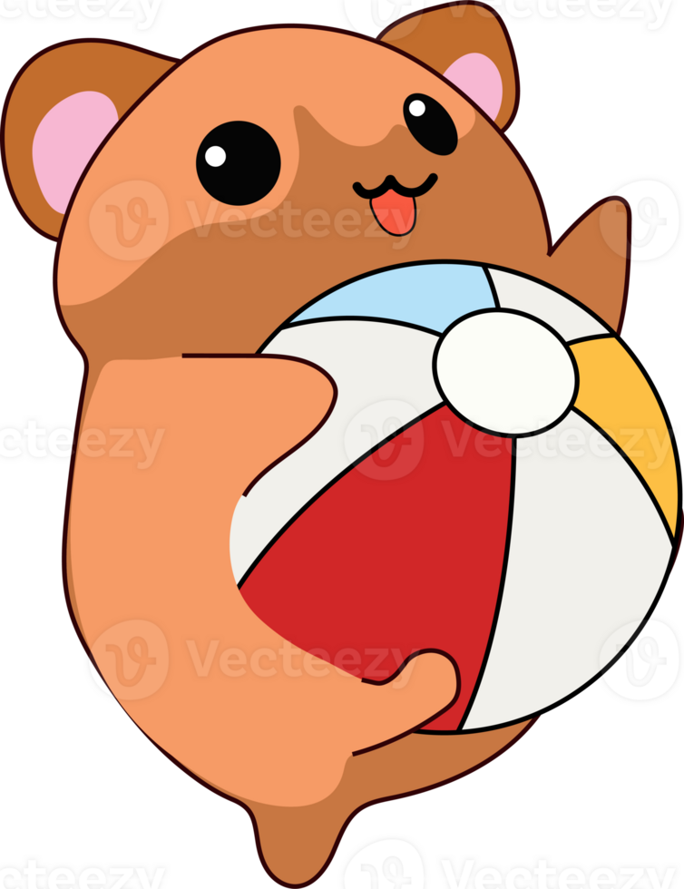 An adorable cartoon hamster playing with a beach ball, enjoying a fun moment in the sun png