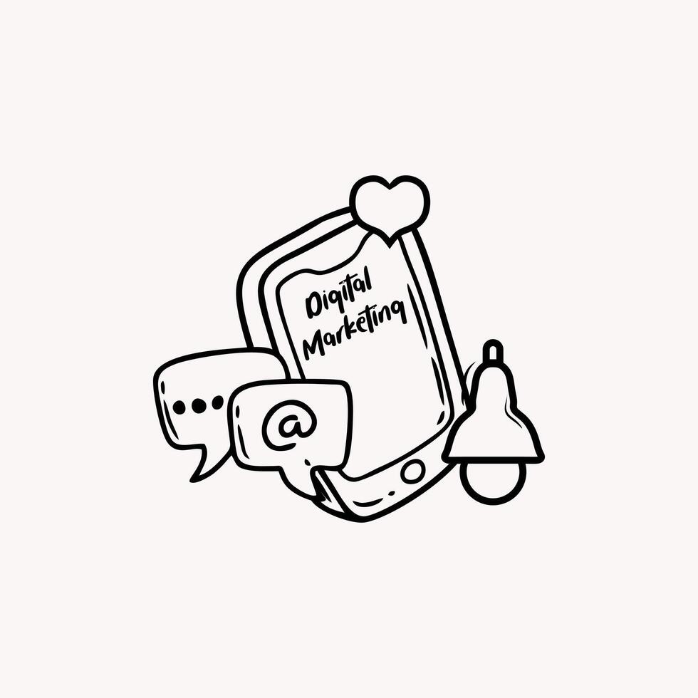 Black and White Sketch of Digital Marketing Elements vector
