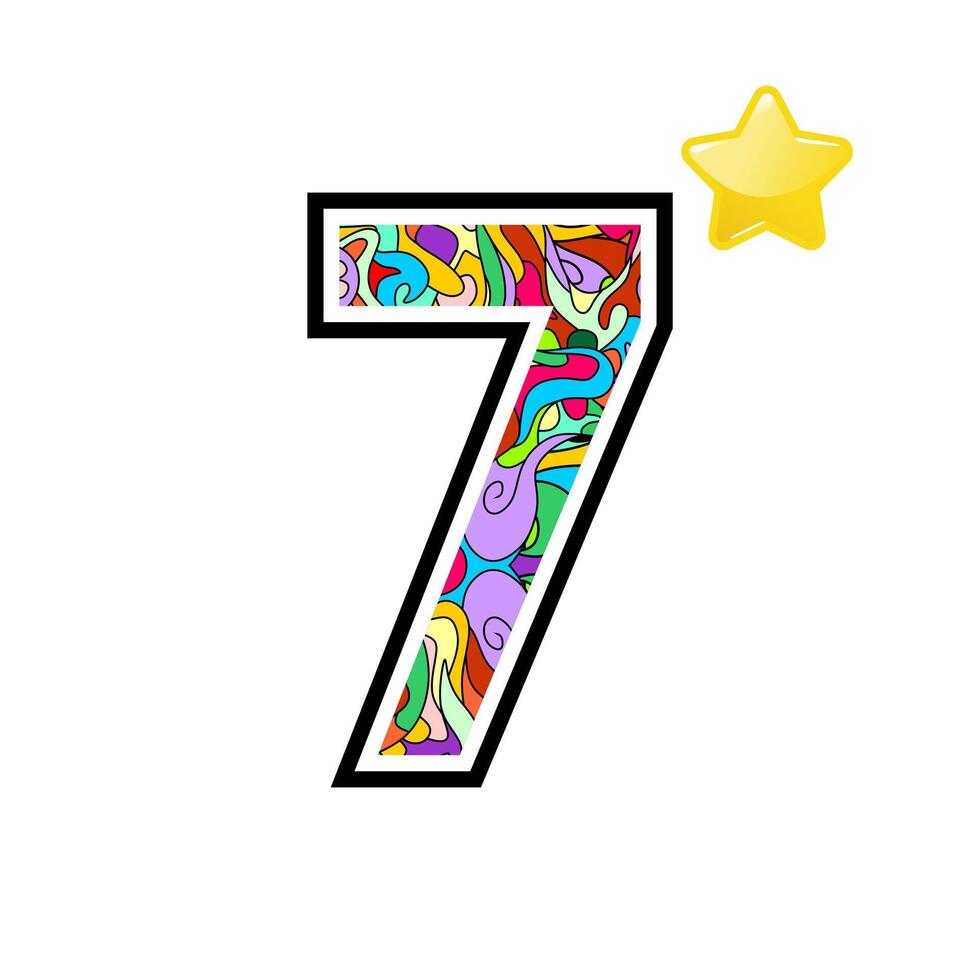 Colorful Patterned Number Seven with Star vector
