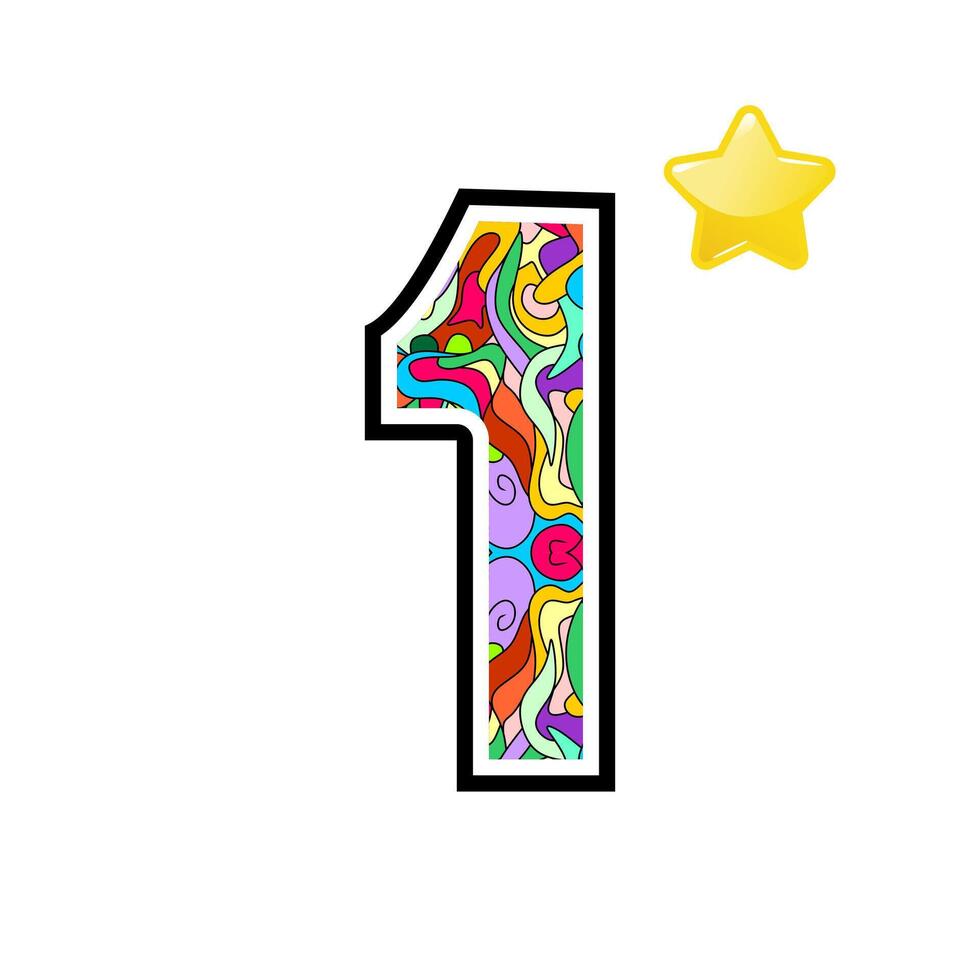 Colorful Patterned Number One with Star vector