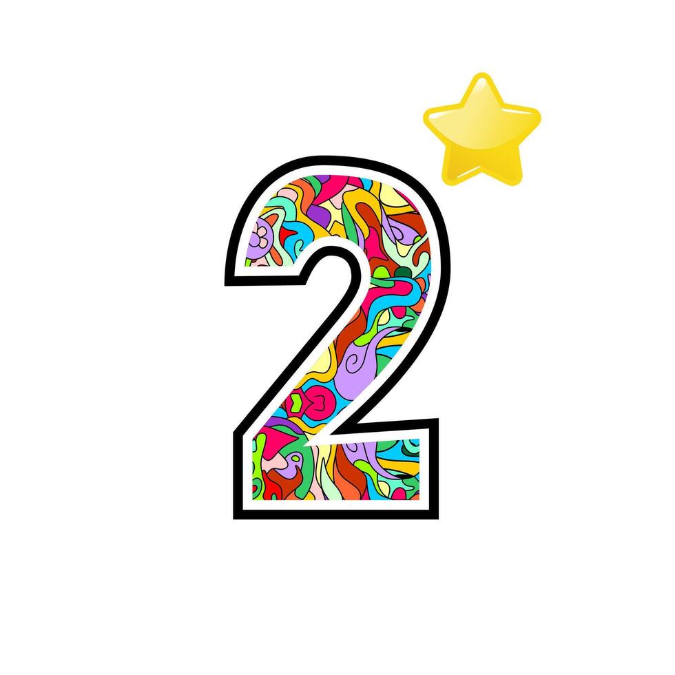Colorful Patterned Number Two with Star vector