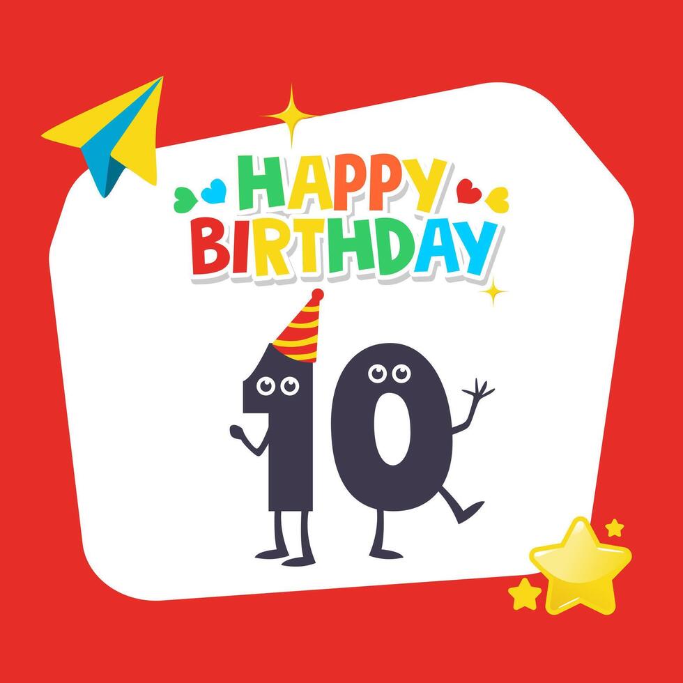 10 Years Birthday Celebration Illustration with Playful Typography vector