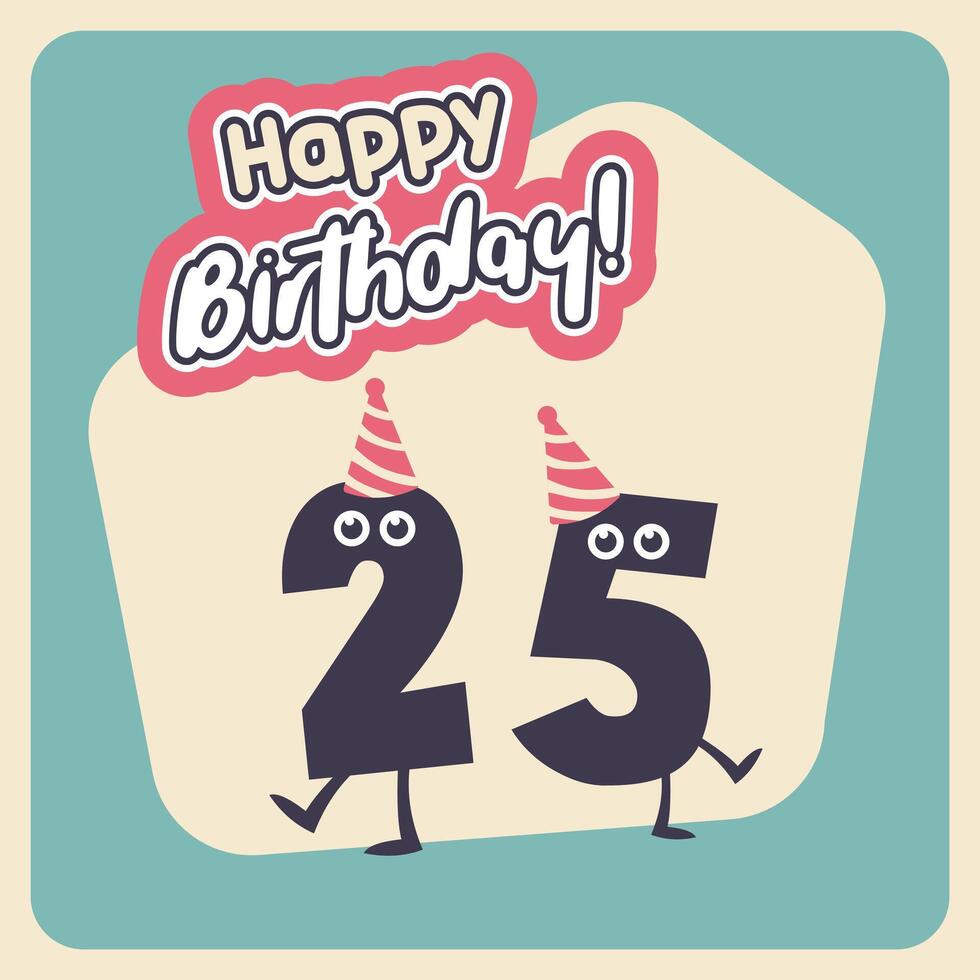 Happy 25th Birthday Cartoon Numbers vector