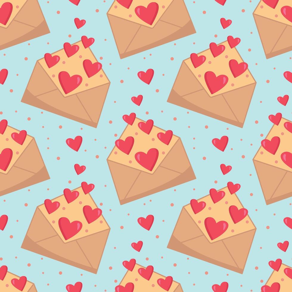 Seamless pattern of an open letter with hearts. Fabric texture for Valentine's day, background with letters and hearts. Romantic background for Valentine's day. illustration vector