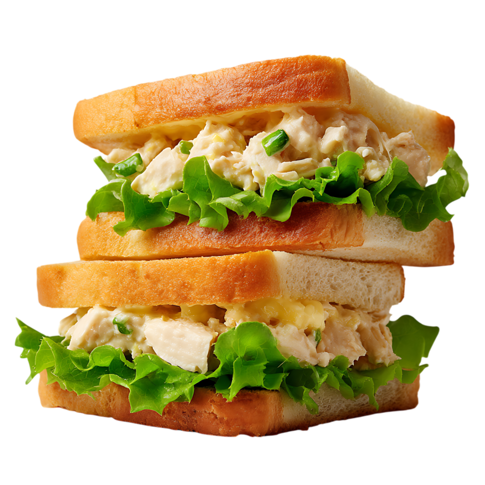 A double decker chicken salad sandwich with lettuce on bread png