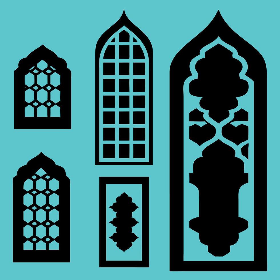 Set of mosque silhouette designs in flat style vector