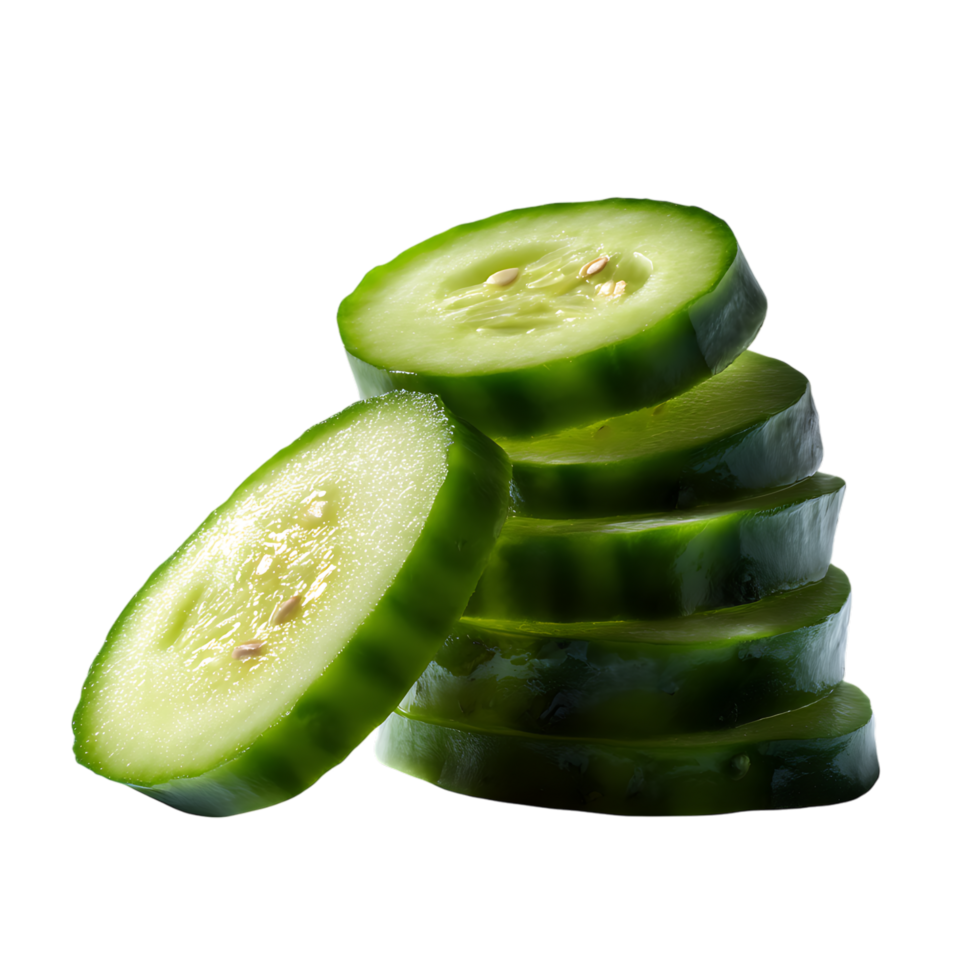 A stack of cucumber slices with one leaning on the side view png