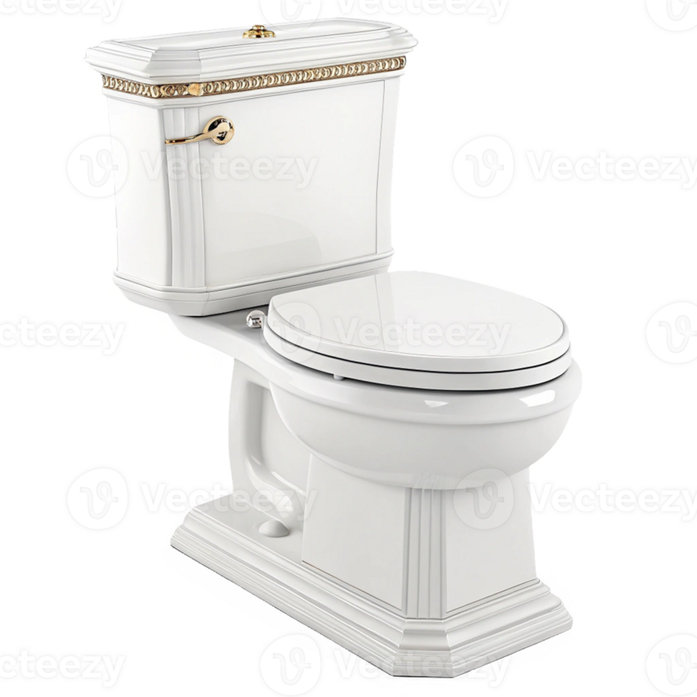 White Ceramic Toilet With Gold Trim on Transparent Background for Interior Design png