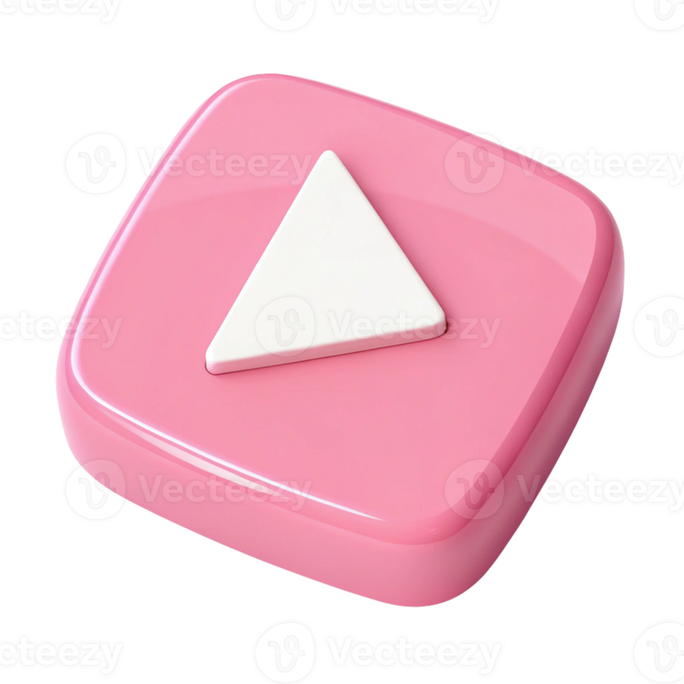 Play button icon, white triangle on glossy pink rounded square with Transparent background png