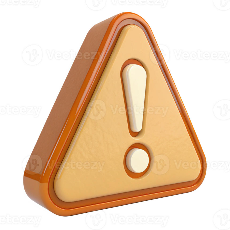 3D Rendering Orange Triangular Warning Sign with Exclamation Point on Transparent Background png