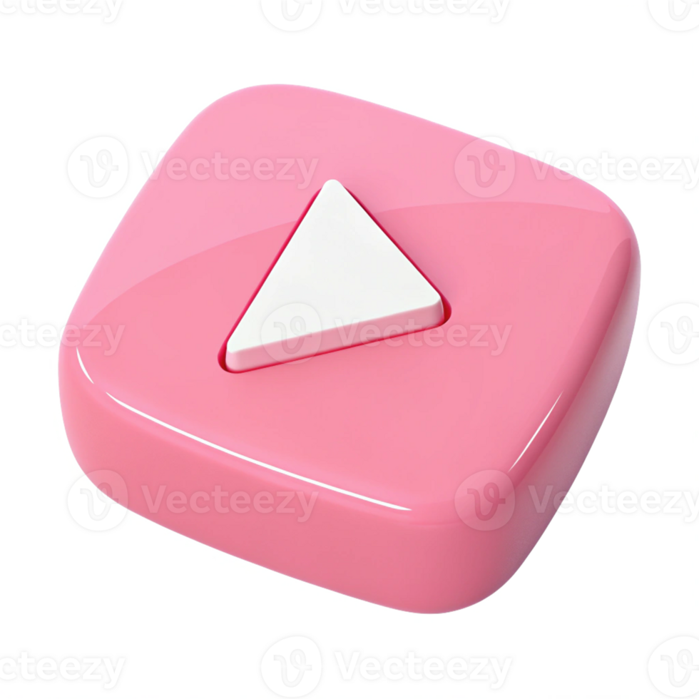 Glossy Pink Square with White Play Button, Transparent Background, Modern 3D Render png