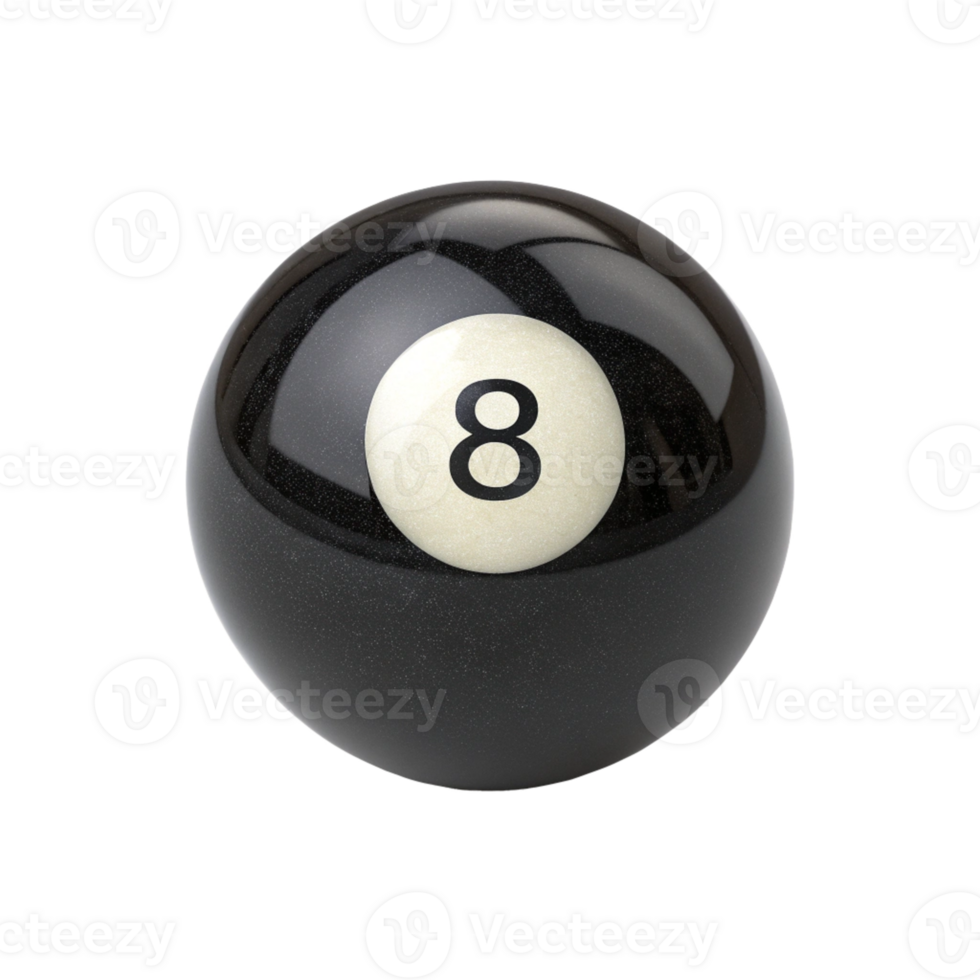 Eight Ball CloseUp Shot Showing White Number Eight on Transparent Sphere Background png