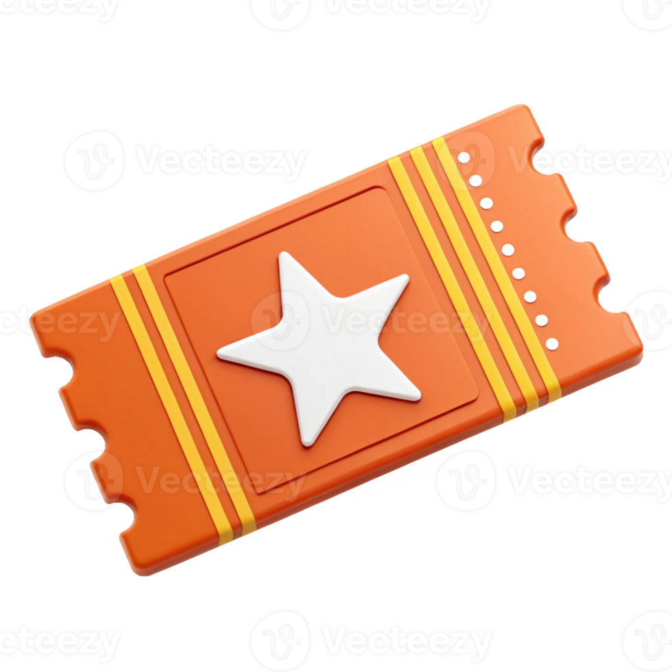 Orange Ticket With White Star and Yellow Stripe Border Edges On Transparent Background png