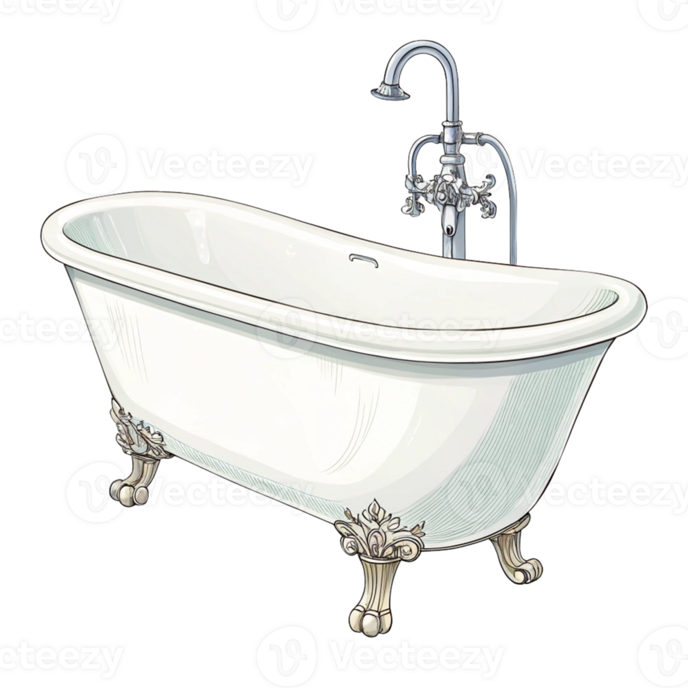 Isolated White Bathtub With Chrome Faucet on Transparent Background png