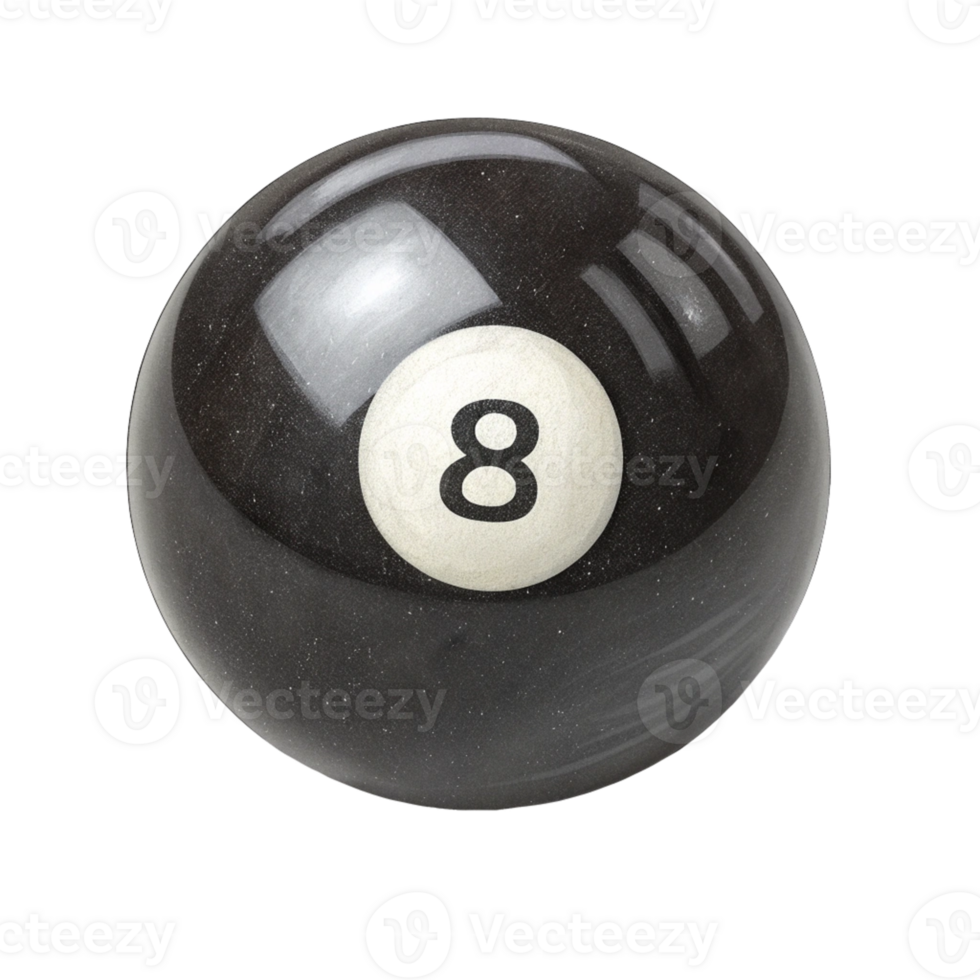 Eight Ball with White Number on Black Billiard Ball Isolated on Transparent Background png