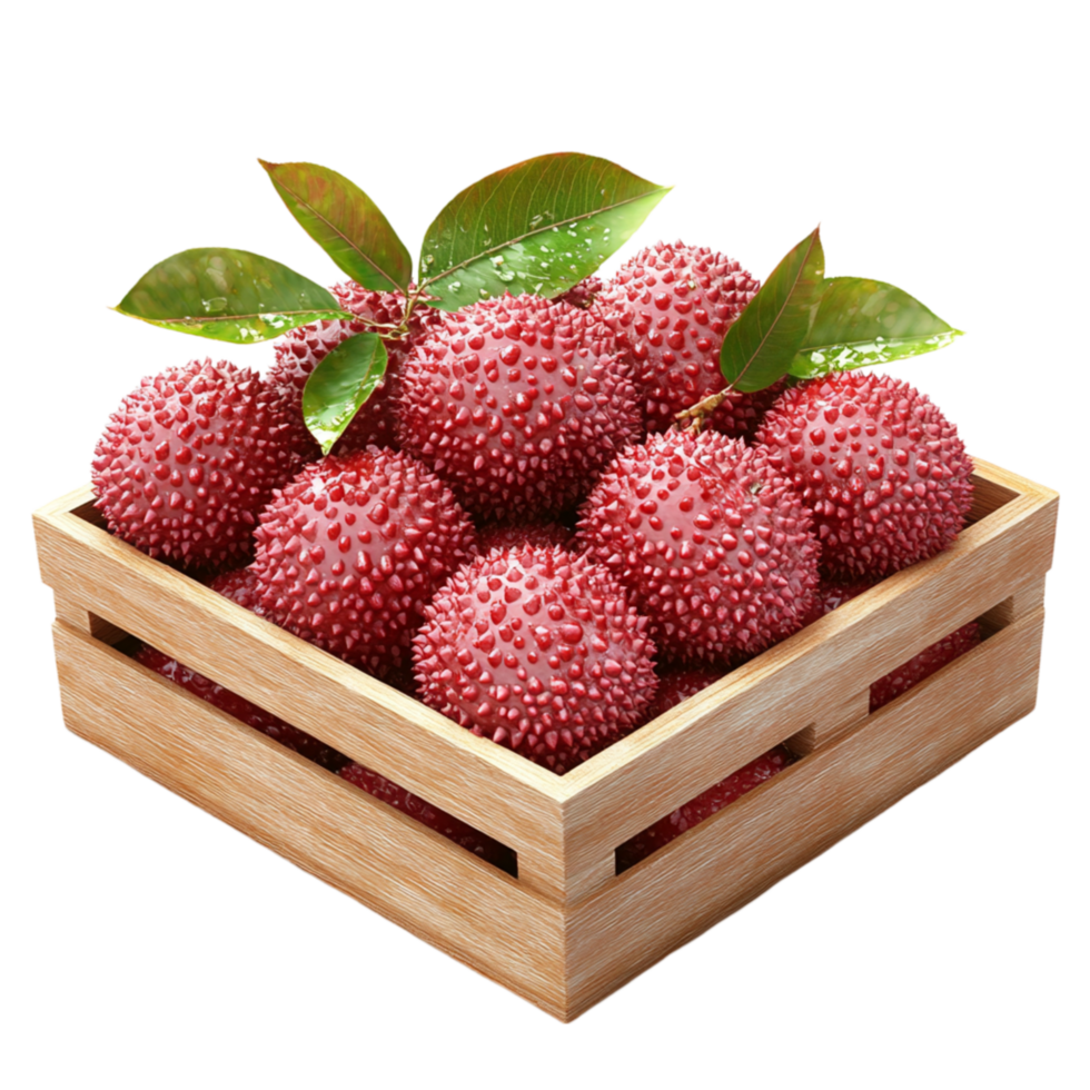 Wooden Box Full of Fresh Lychee Fruits png