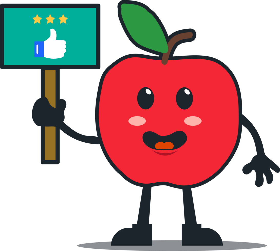 Red Apple cute smiling cartoon with kawai style and banner rate png
