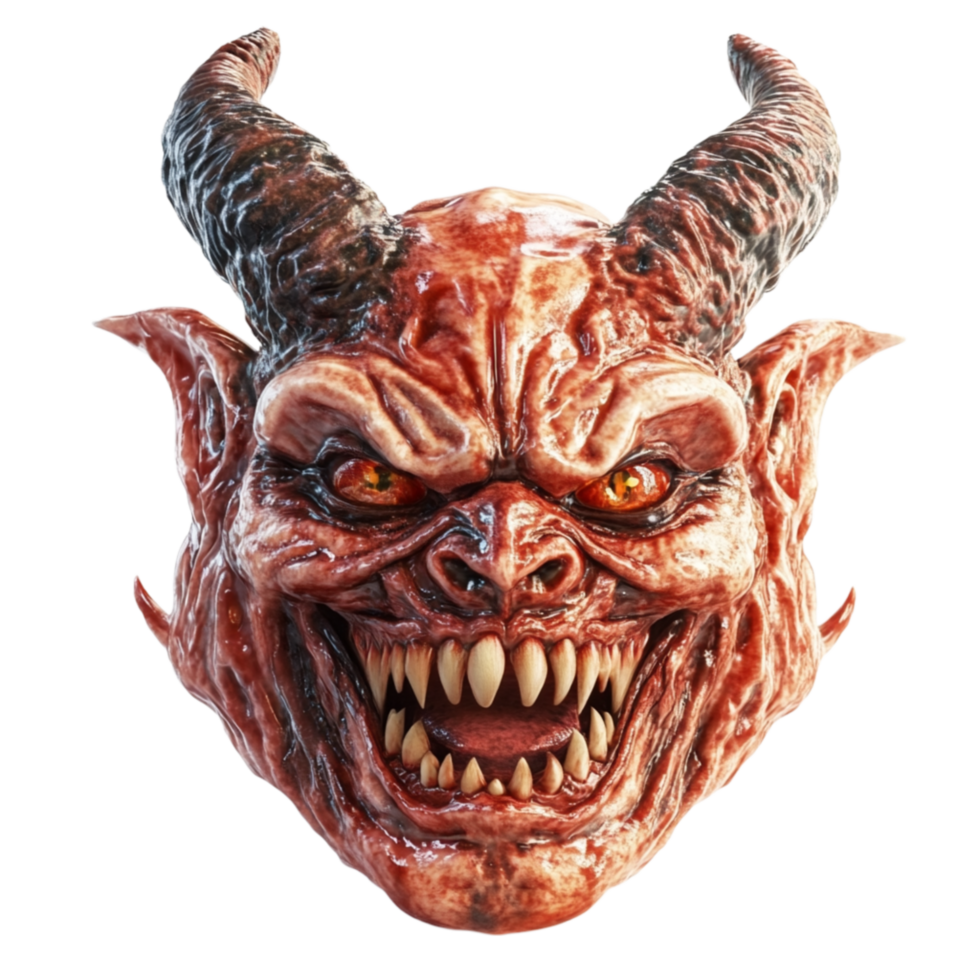 Scary Red Demon Head with Horns and Sharp Teeth png