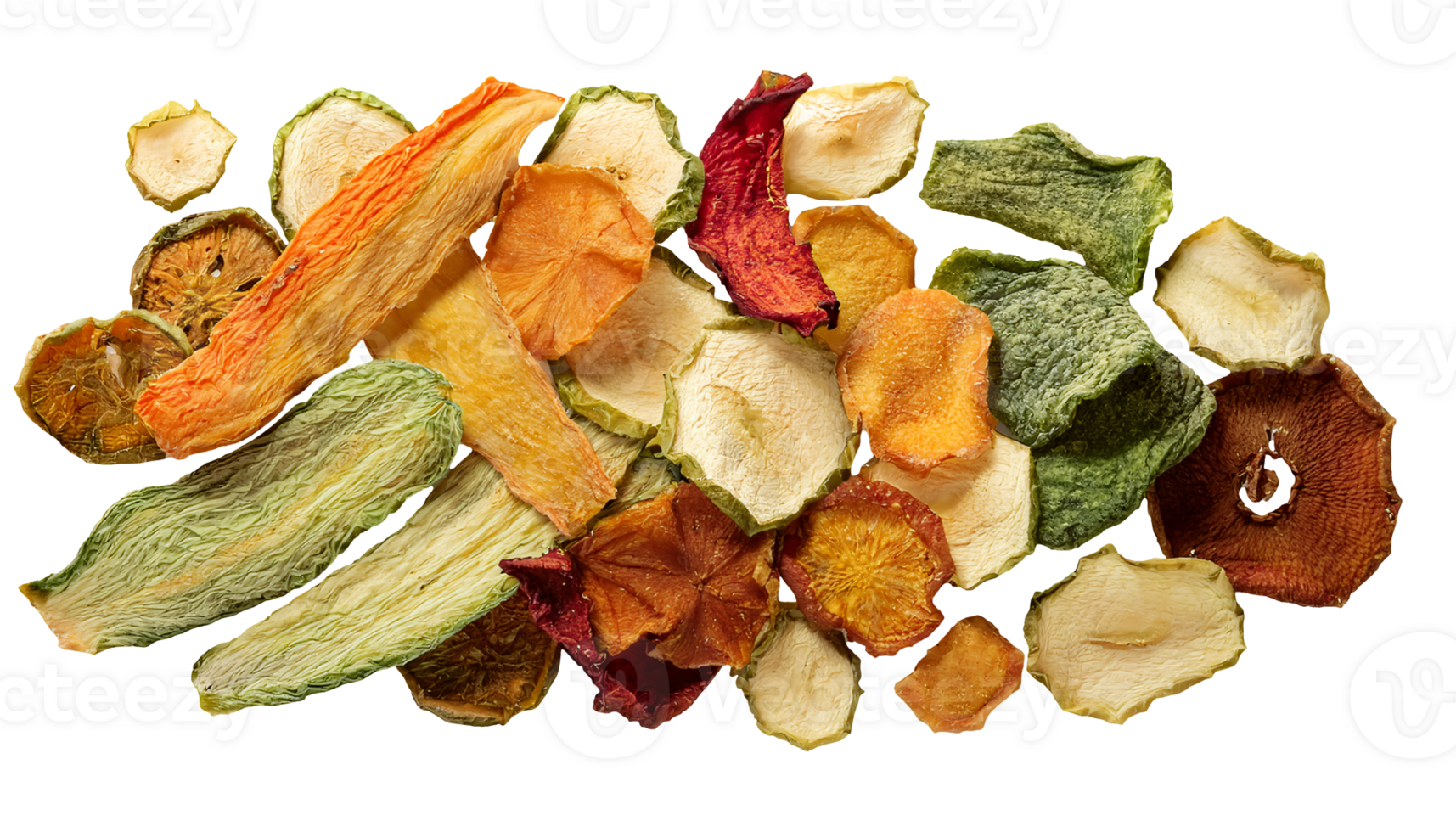 variety of colorful dehydrated vegetables with dry texture on isolated background in top view flat lay composition png