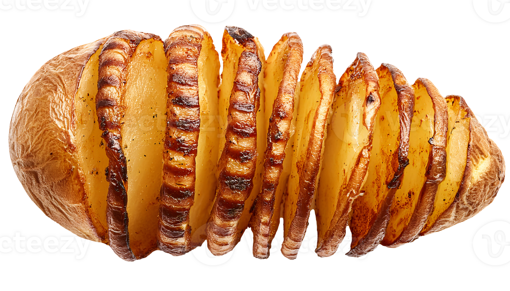 crispy grilled tornado potato close-up with golden brown spiral slices and roasted texture, tasty street snack on isolated background png