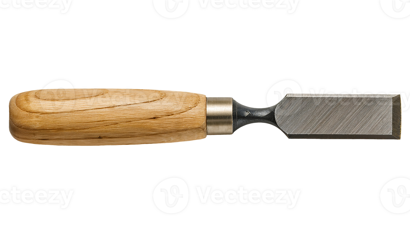 top view of a traditional woodworking chisel with wooden handle and sharp steel blade on isolated background png